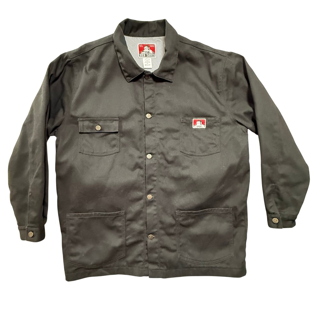 Ben Davis Hickory Railroad Stripe Black Canvas Work Chore Coat Jacket Men XL